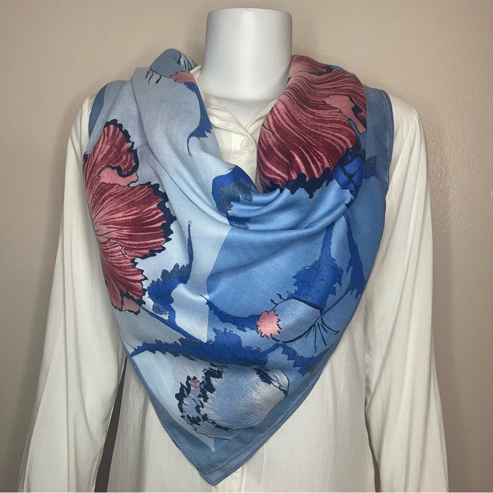Blue multi color floral print multi purpose maxi bandana scarf